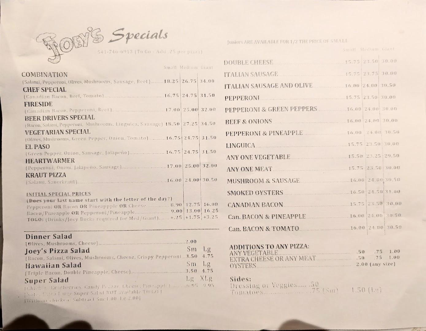 Joey's Pizza Menu image 2